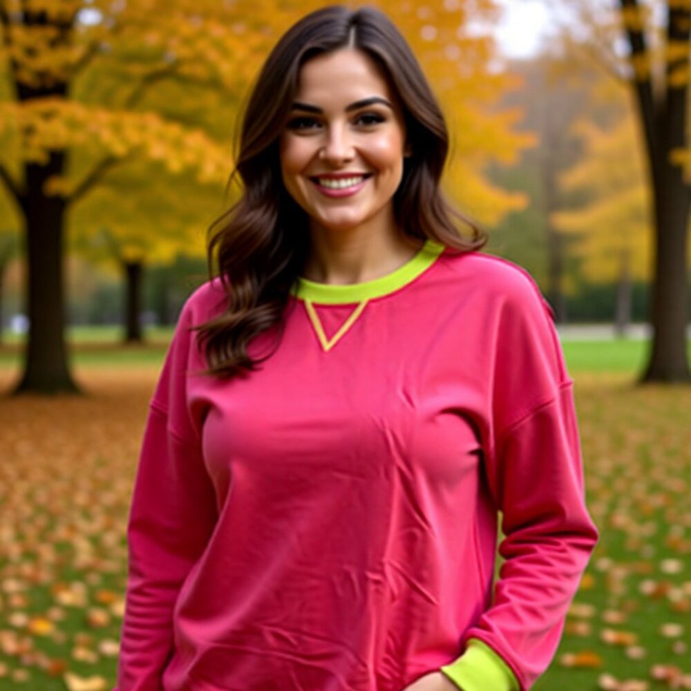 Vibrant Pink/Lime Green Women’s Sweatshirt • Lightweight 3XL Pullover - Picture 1 of 5